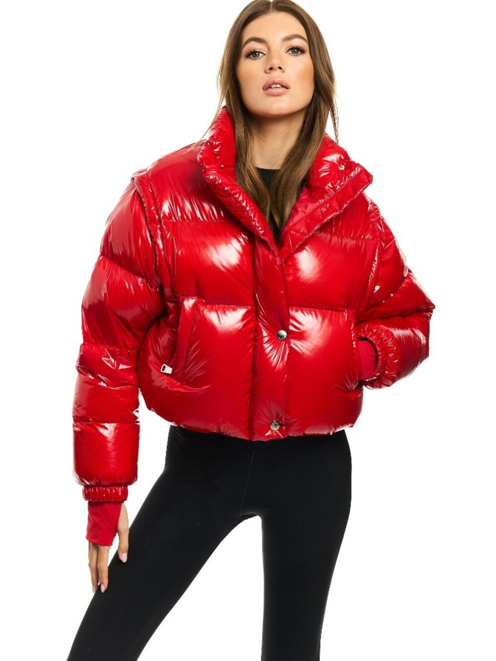 SAM New York Cleo 2-in-1 Down Puffer Cropped Jacket Vest Shiny Red NWOT XL